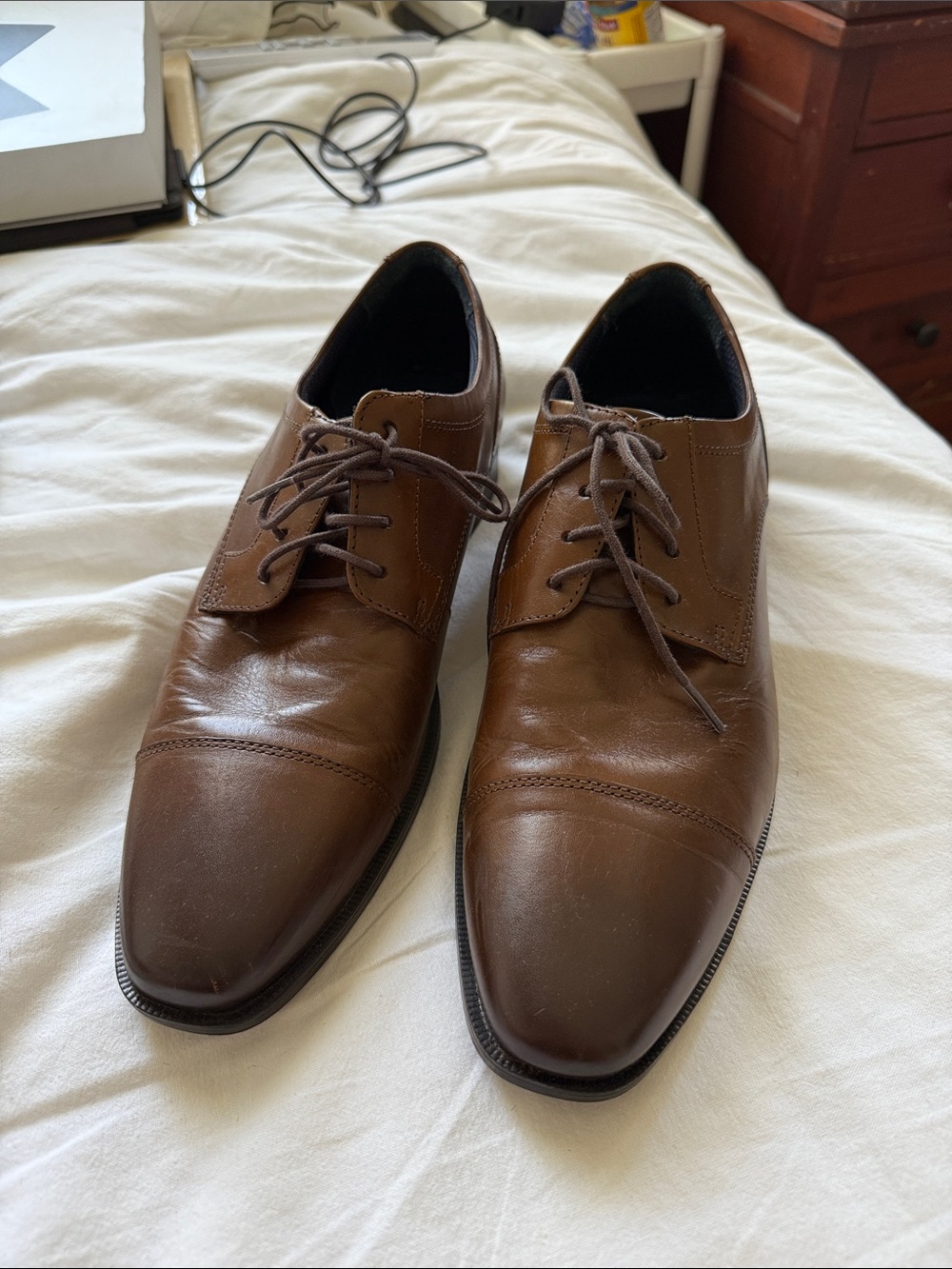 Johnston & Murphy Brown Leather Men's Landon Cap Toe Oxfords